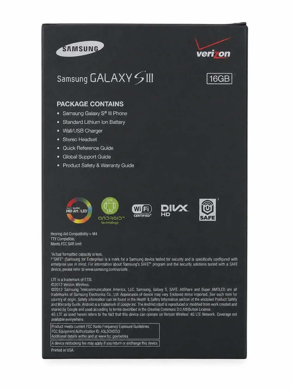 Samsung Galaxy S III Verizon Original Box, Manuals & Inserts – No Phone